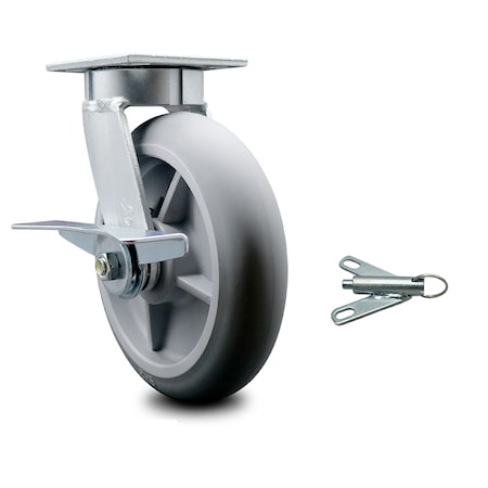 Service Caster 8 Inch Kingpinless Thermoplastic Rubber Wheel Caster with Brake and Swivel Lock SCC-KP30S820-TPRRD-SLB-BSL